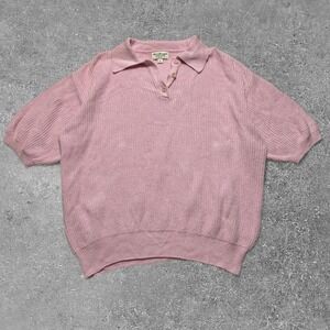 Norm Thompson Womens XL Pink Linen Cotton Blend Short Sleeve Polo Sweater